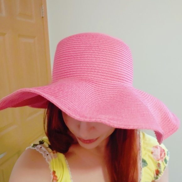 PLT Barbiecore Pink sunhat boho beach retro, woven, medium size brim - Picture 3 of 3
